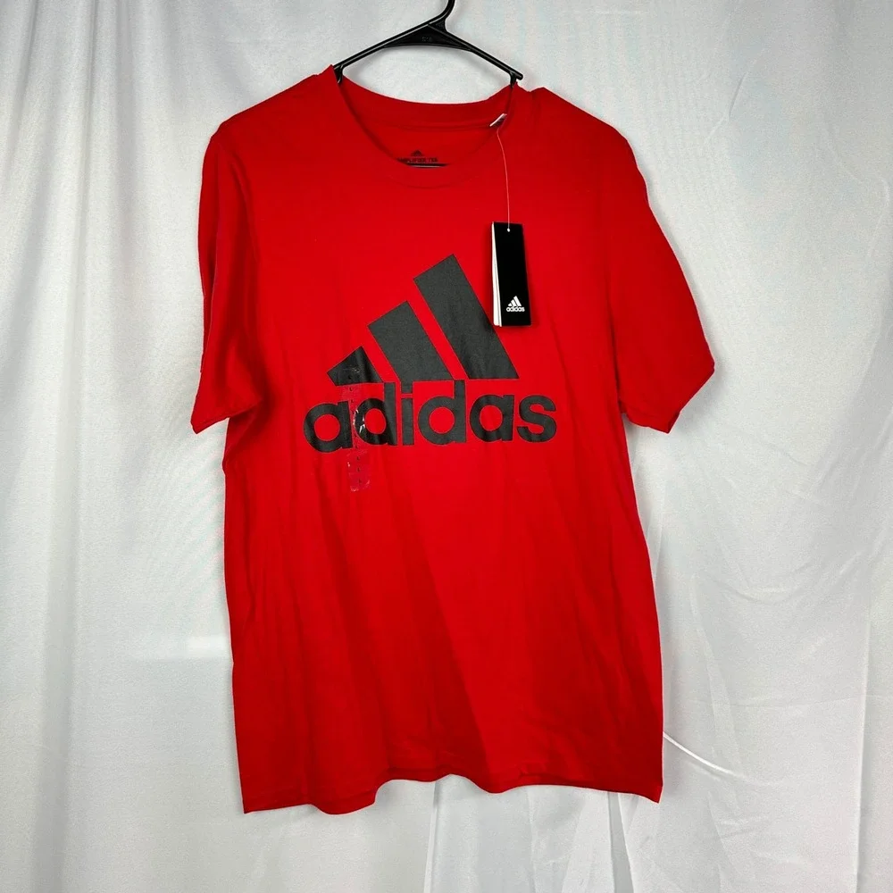 NWT Adidas Basic BOS Tee Mens Large Red Scarlet Graphic Logo Sportswear
